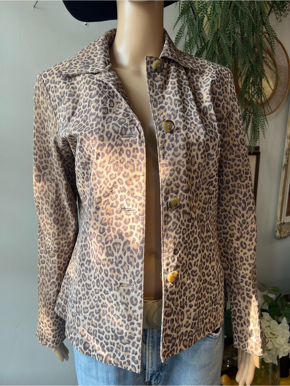 Vintage Guillaume Brand Leopard Print Leather Structured Jacket